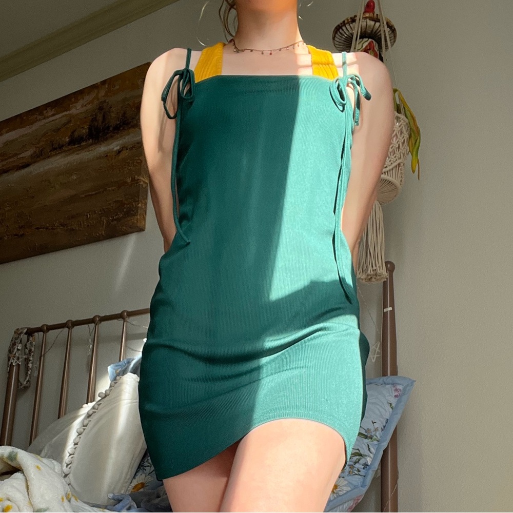 Dark Green Ribbed Mini Dress